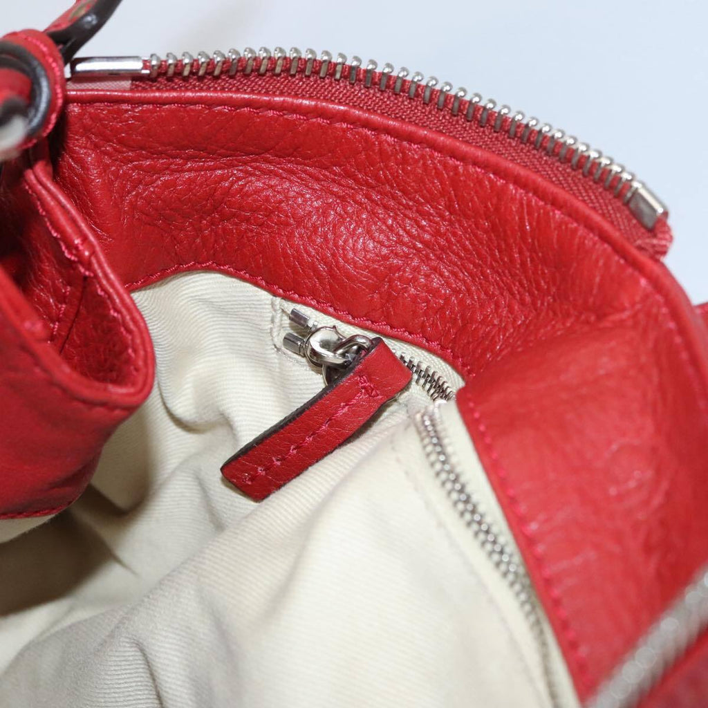 Chloe paddington hand bag leather red gold silver auth am7383