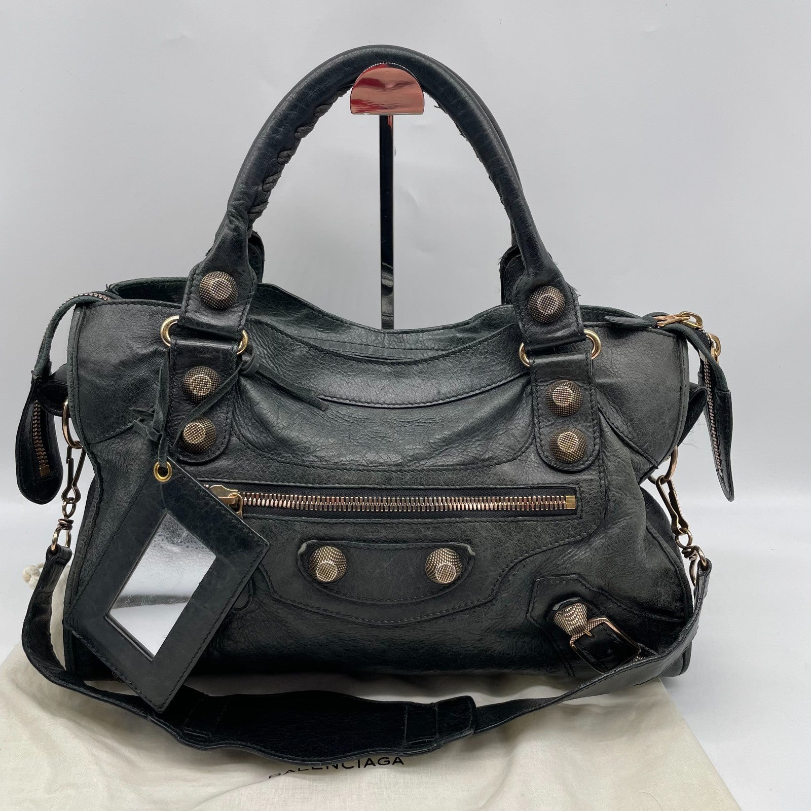 BALENCIAGA The Giant City 2way Shoulder Handbag Black Y2K Editors Bag Auth