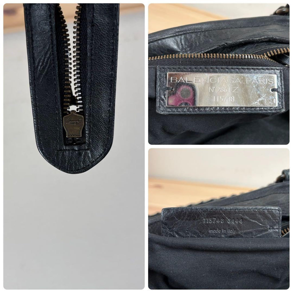 BALENCIAGA The City 2way Handbag Shoulder Bag Leather Black Used #YI