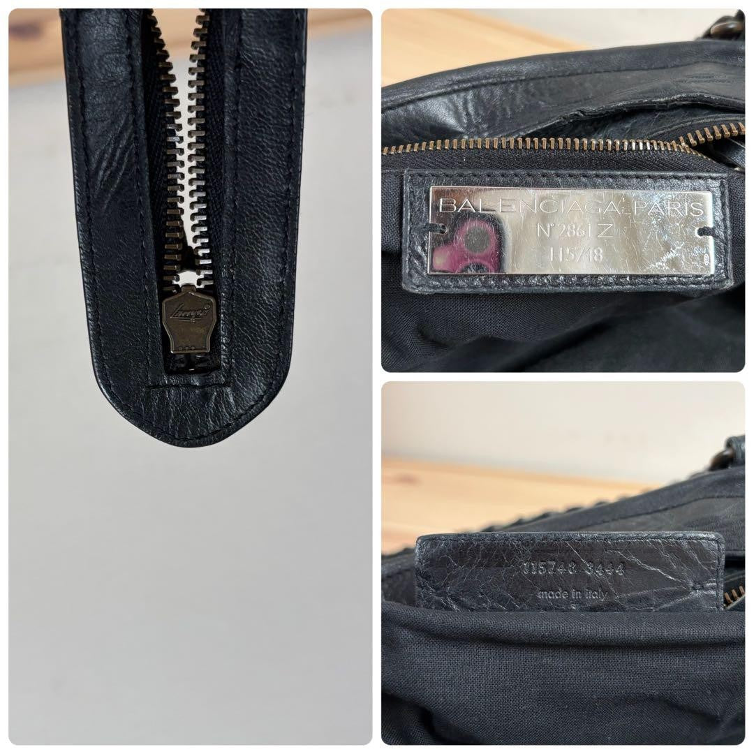 BALENCIAGA The City 2way Handbag Shoulder Bag Leather Black Used #YI