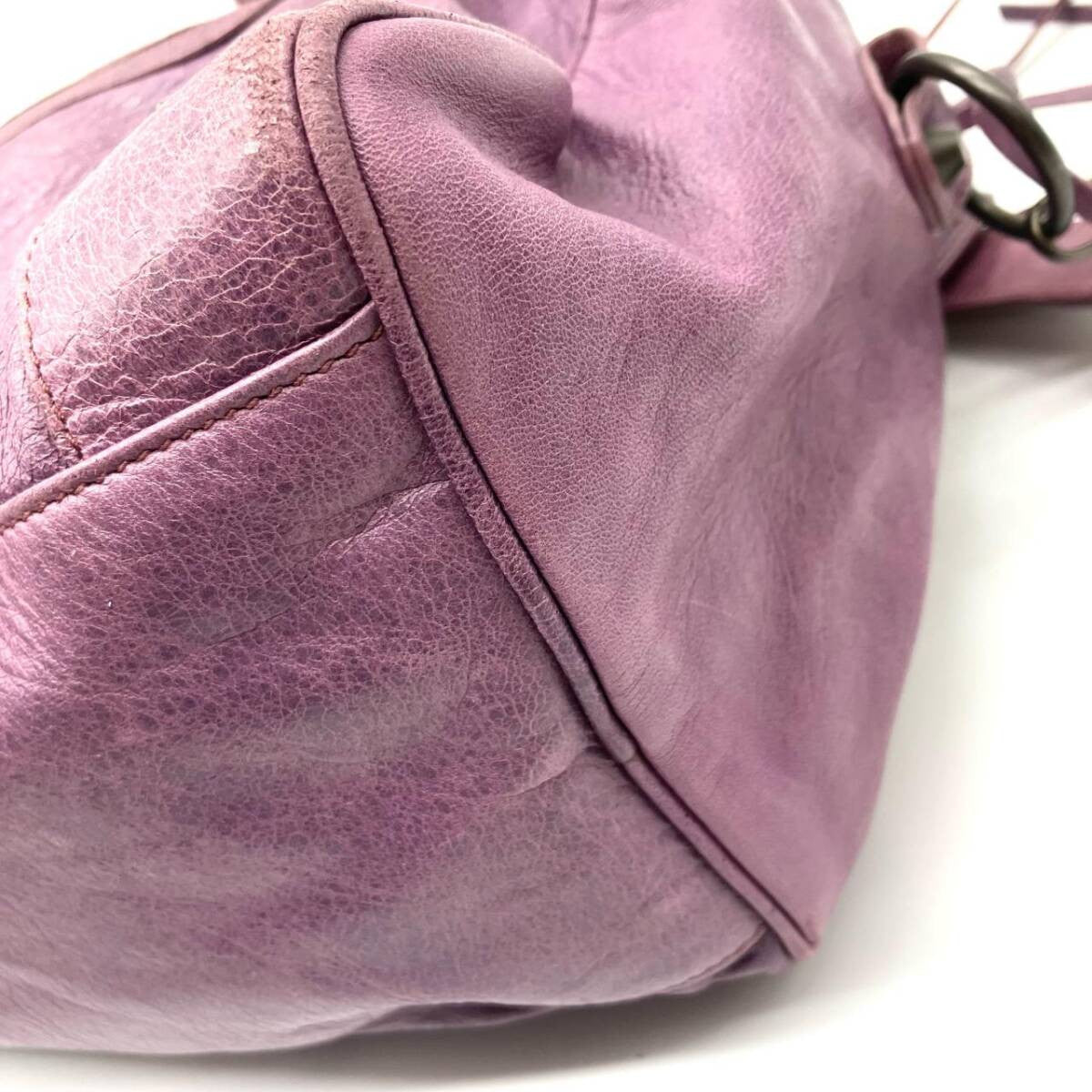 BALENCIAGA The Twiggy Purple Leather 2Way Bag 128523 Motorcycle Bag Strap Mirror