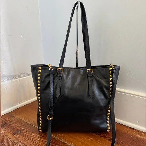 MIU MIU Calf Leather Gold Pyramid Studded Large Tote Bag Authentic Crossbody