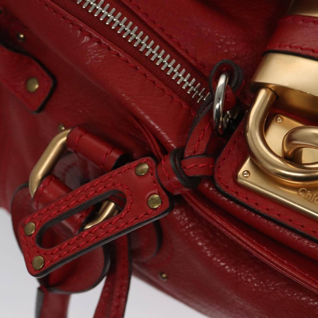 Chloe paddington hand bag leather red gold silver auth am7383