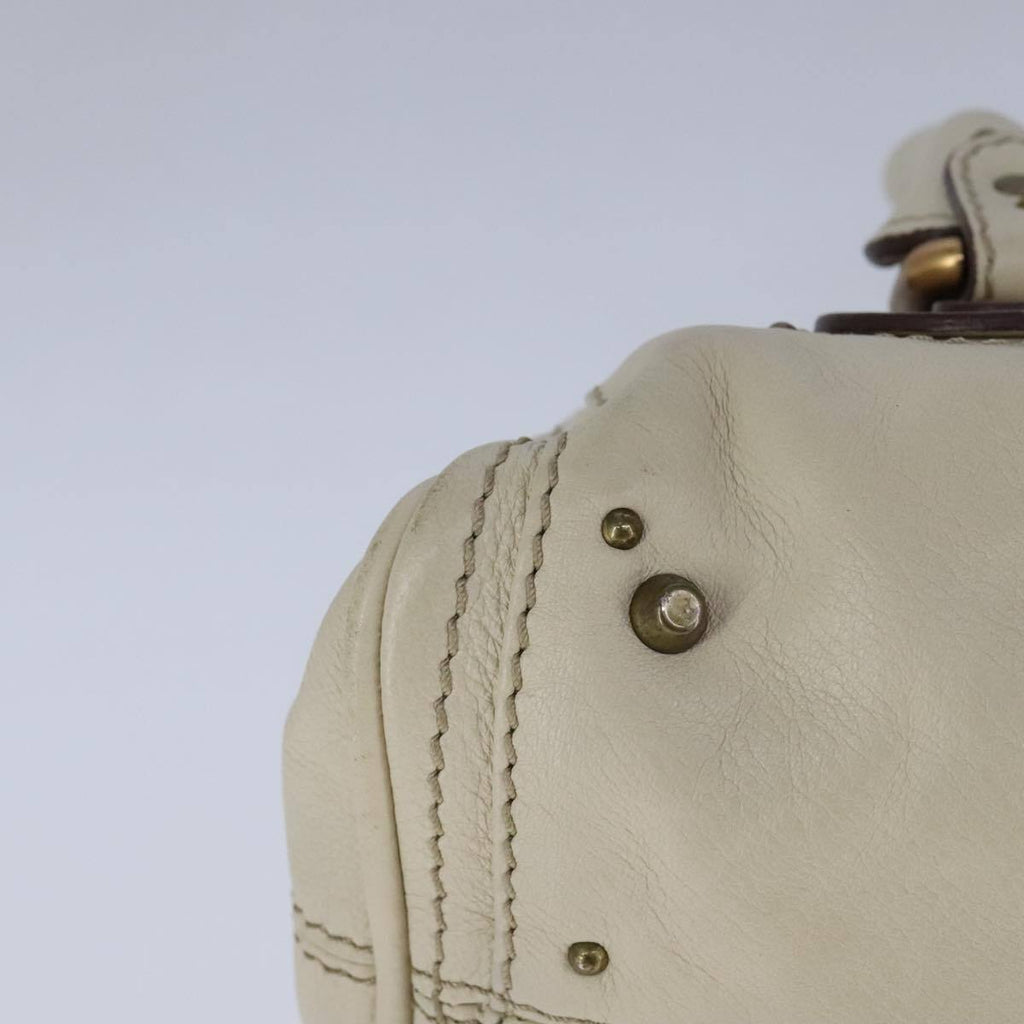 Chloe mini paddington hand bag leather white gold silver auth hk1875