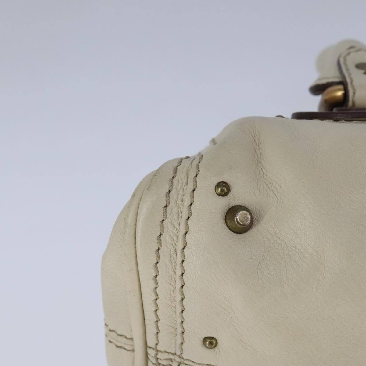 Chloe mini paddington hand bag leather white gold silver auth hk1875