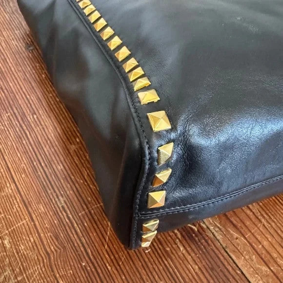MIU MIU Calf Leather Gold Pyramid Studded Large Tote Bag Authentic Crossbody