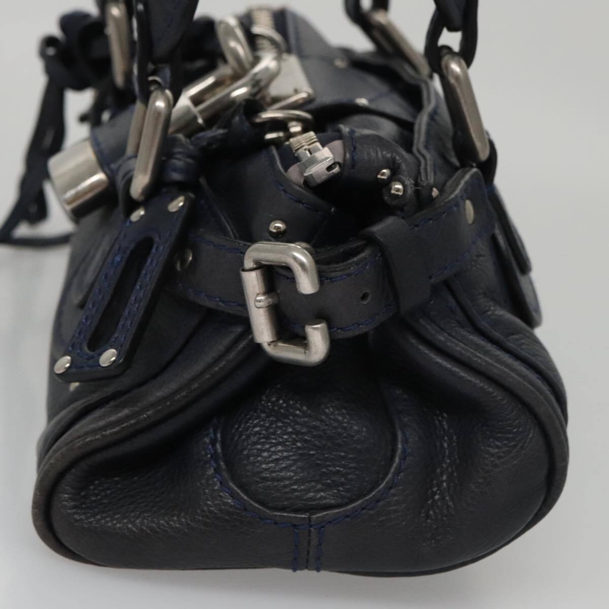 Chloe paddington mini hand bag leather navy silver auth am7485
