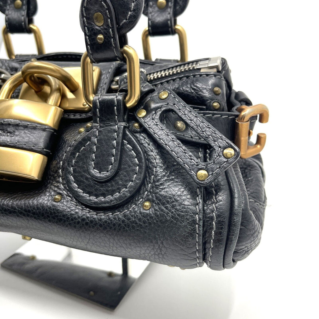 Chloe paddington mini hand bag black leather key padrock auth rare