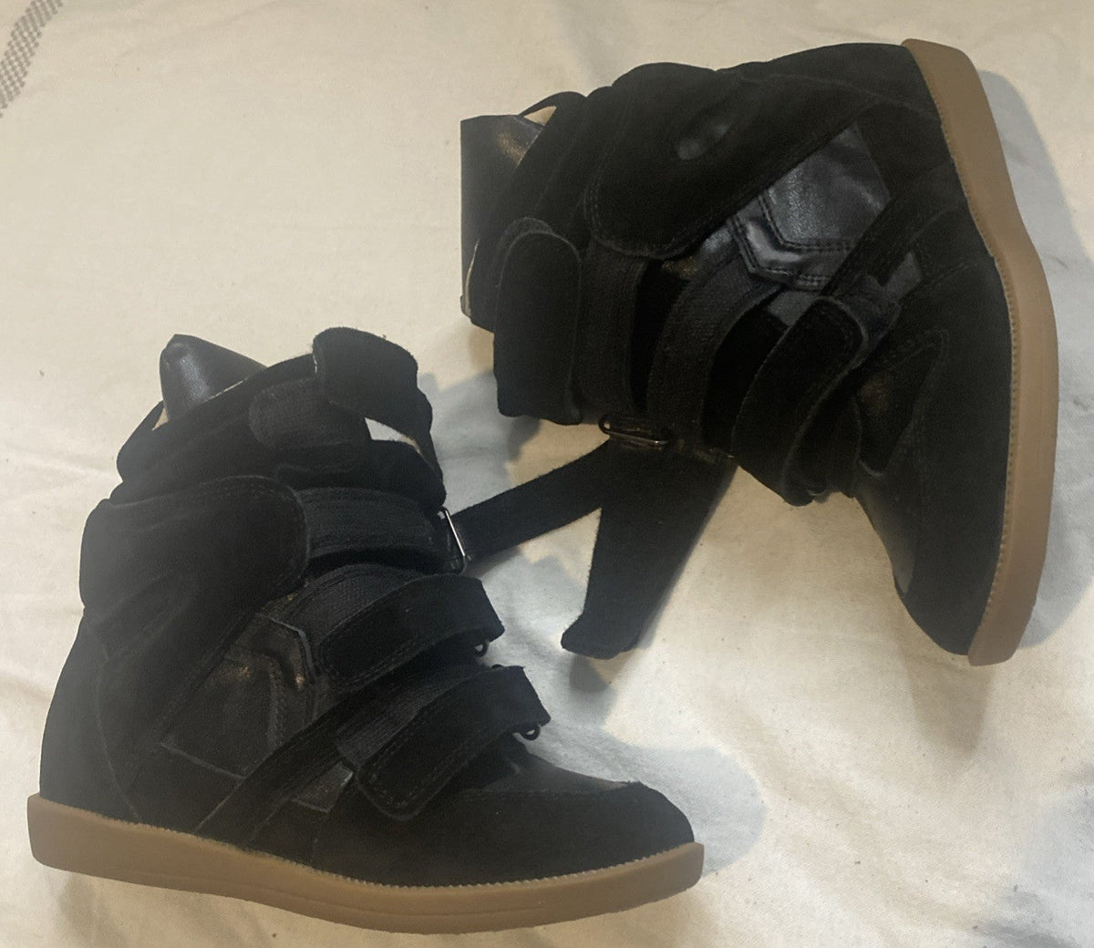 Isabel Marantz Bekett Sneakers Shoes Black Suede Wedge Black Leather Size 36
