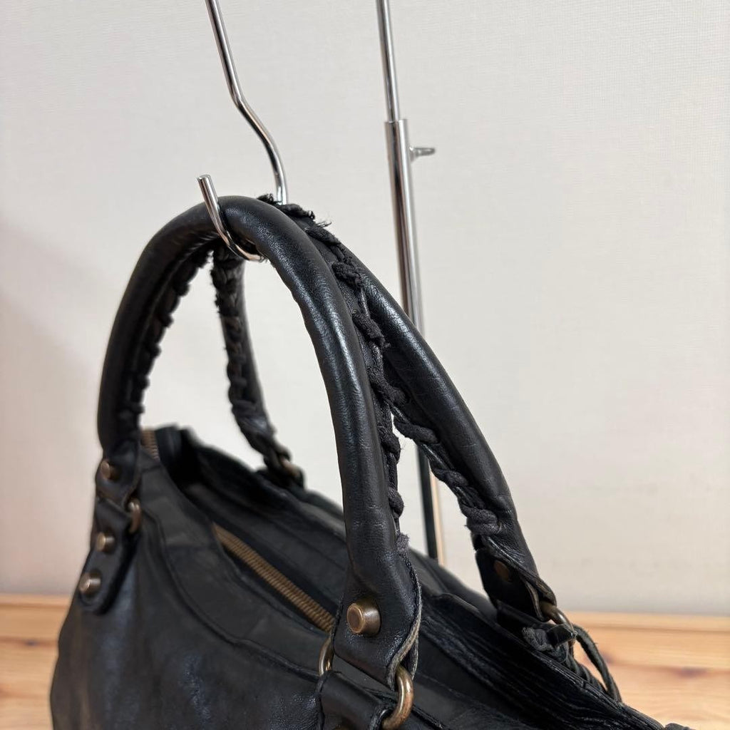 BALENCIAGA The City 2way Handbag Shoulder Bag Leather Black Used #YI