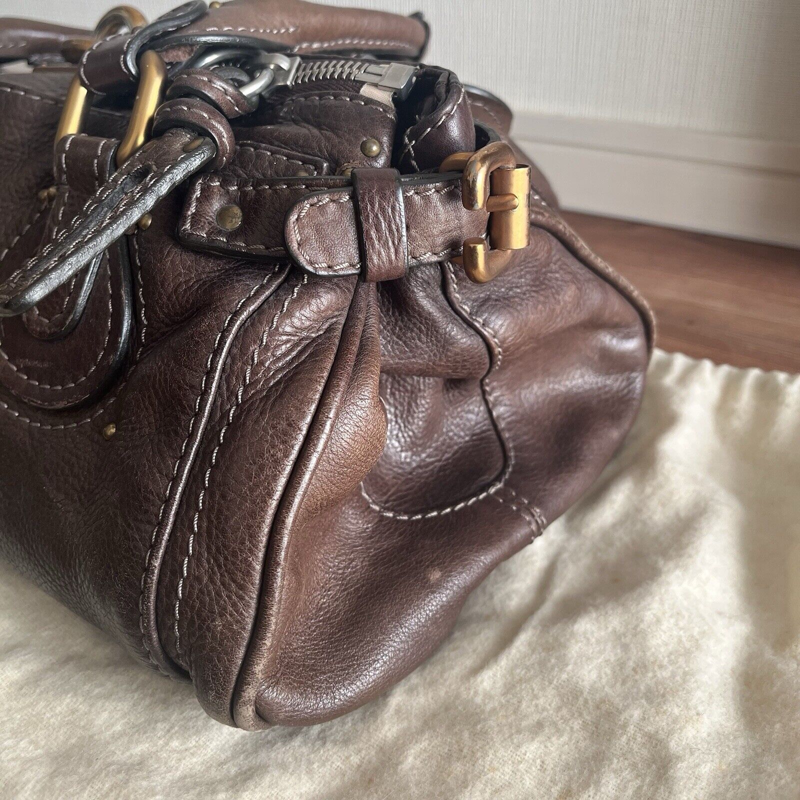 Chloe paddington leather hand bag dark brown leather medium padlock key f s