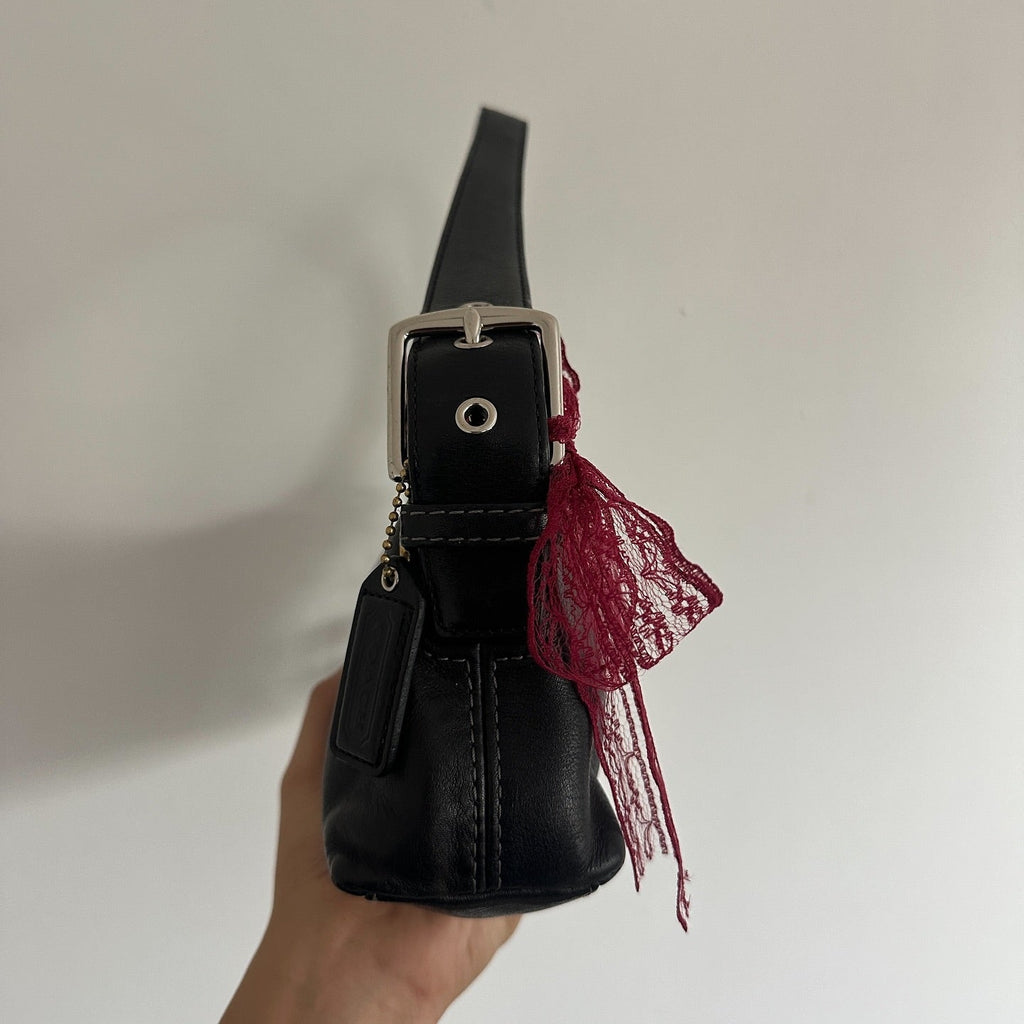 y2k coach black leather east west bag