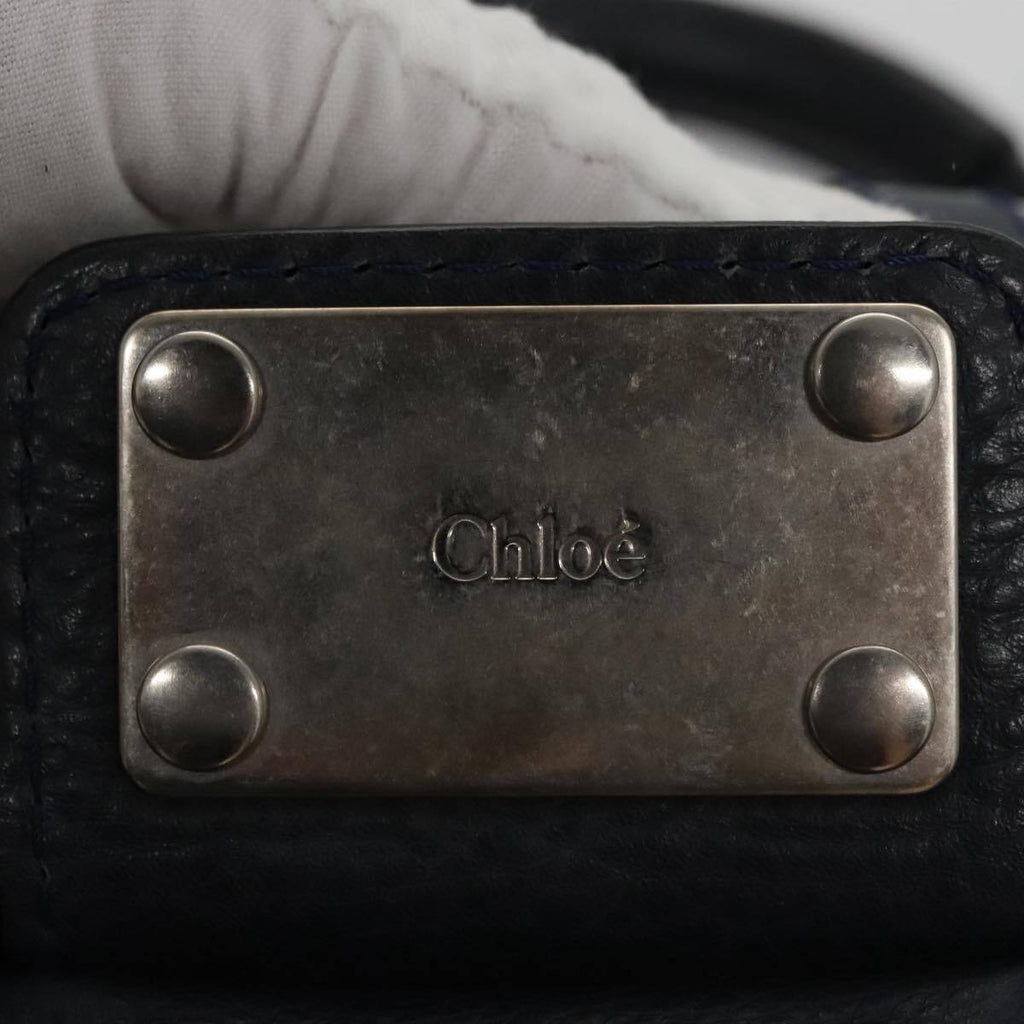 Chloe paddington mini hand bag leather navy silver auth am7485