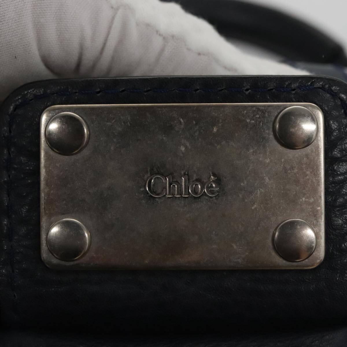 Chloe paddington mini hand bag leather navy silver auth am7485