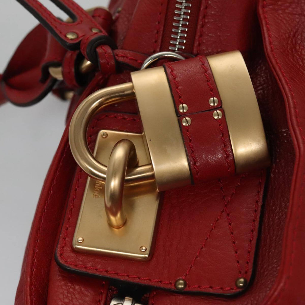 Chloe paddington hand bag leather red gold silver auth am7383