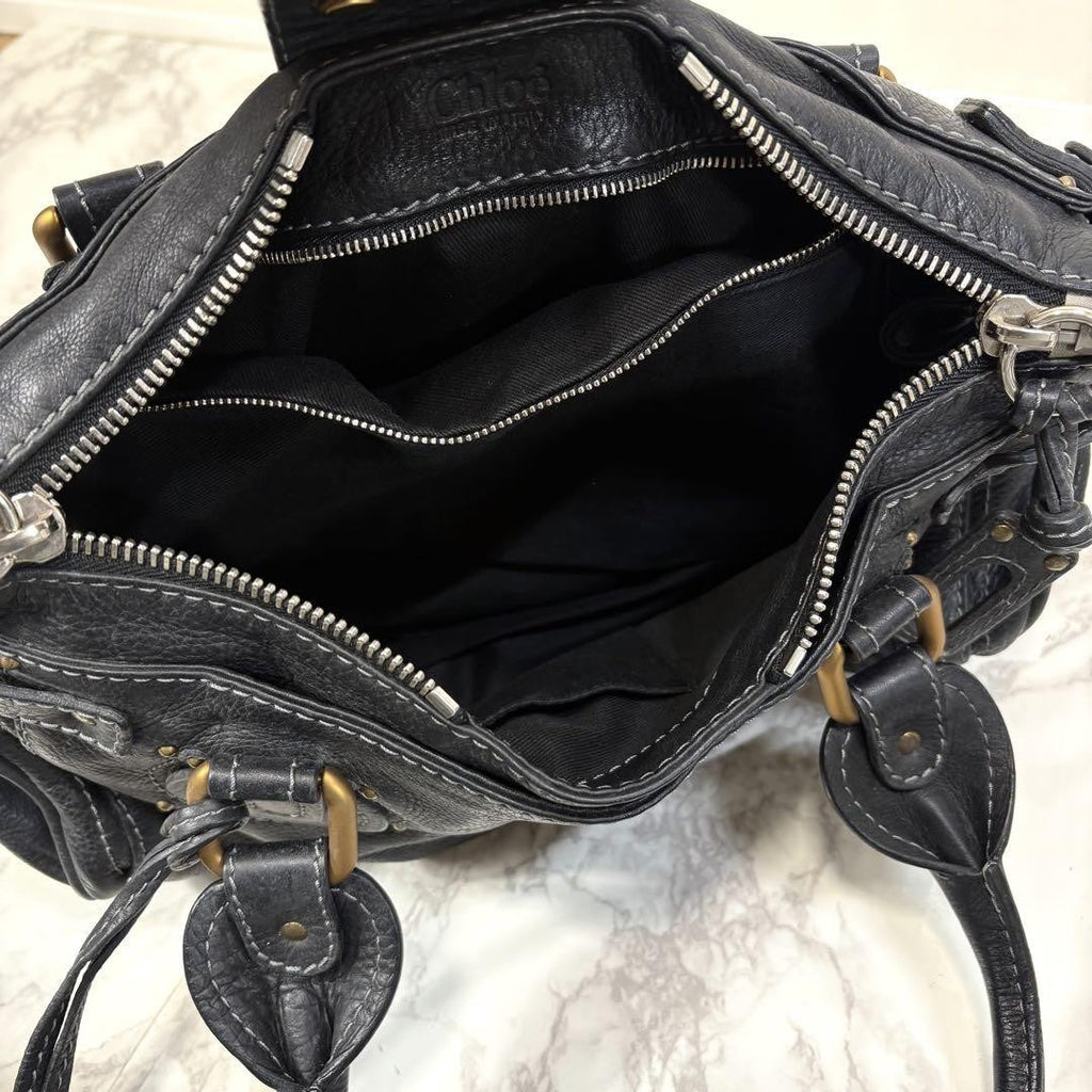 Chloe paddington handbag shoulder bag medium black leather w dustbag 20 36 20cm