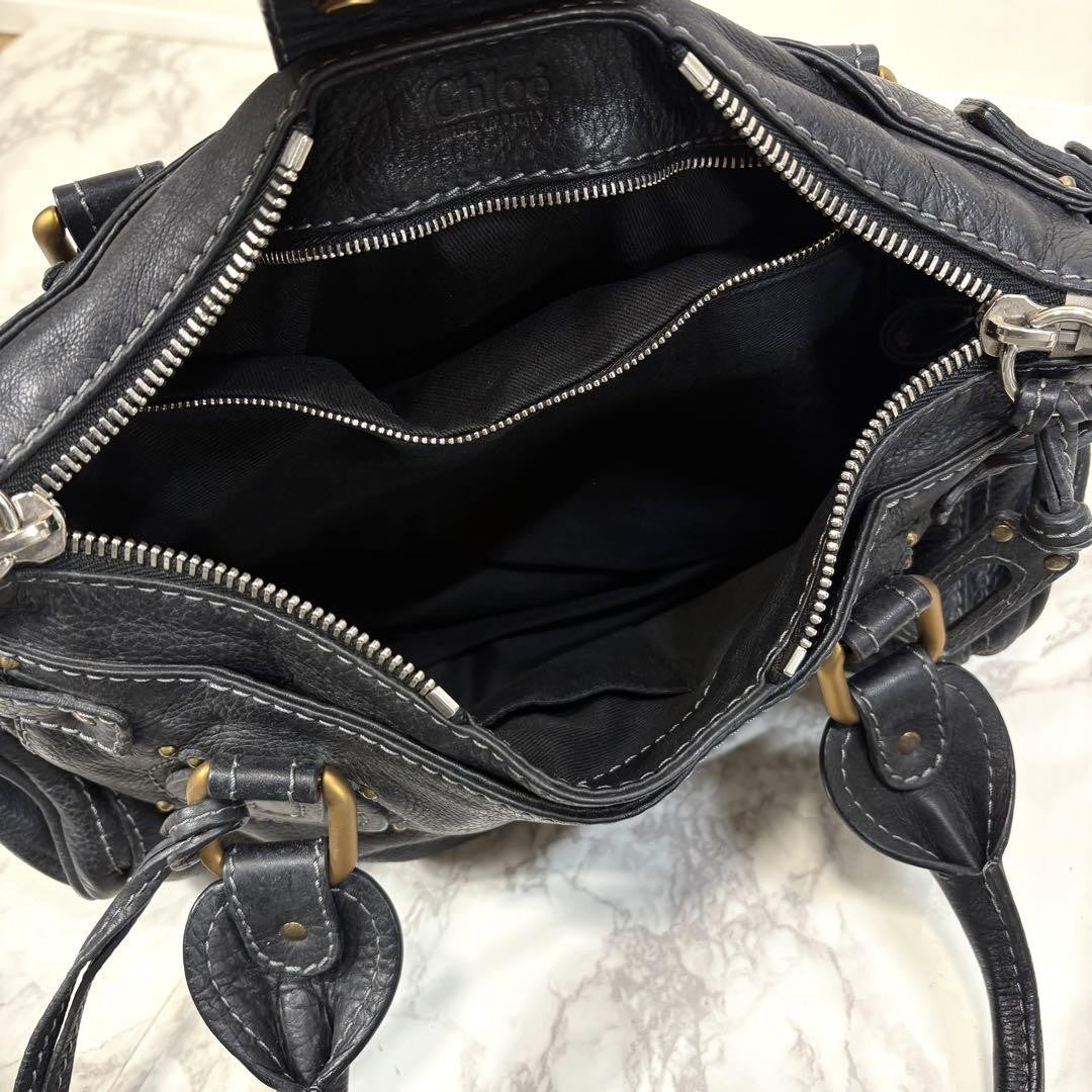 Chloe paddington handbag shoulder bag medium black leather w dustbag 20 36 20cm