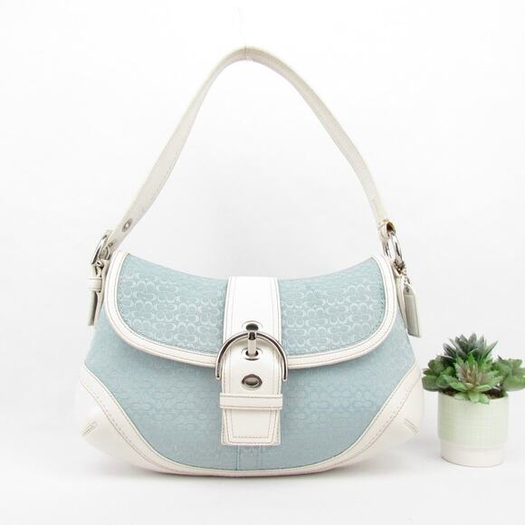 coach soho y2k blue white jacquard leather bag