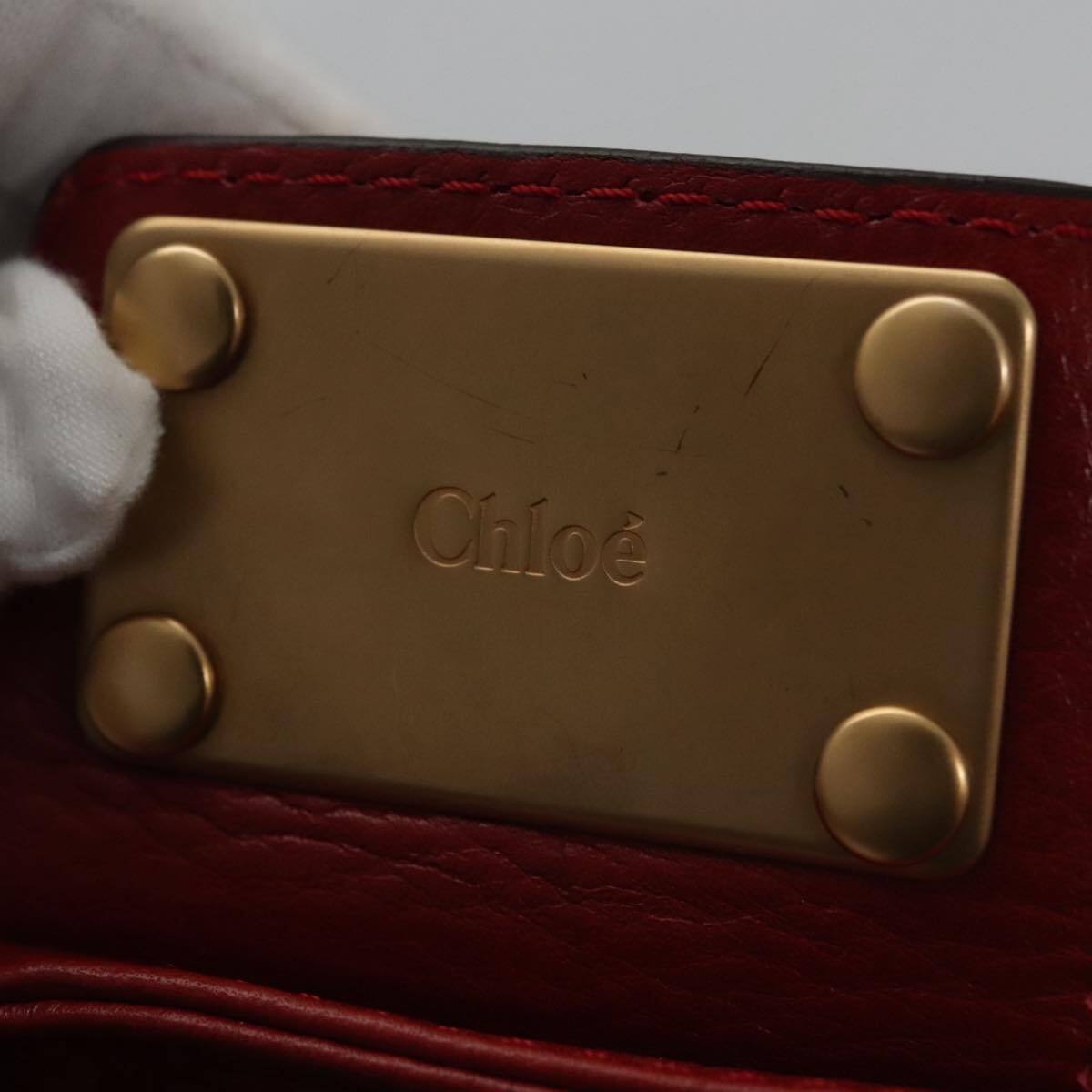 Chloe paddington hand bag leather red gold silver auth am7383
