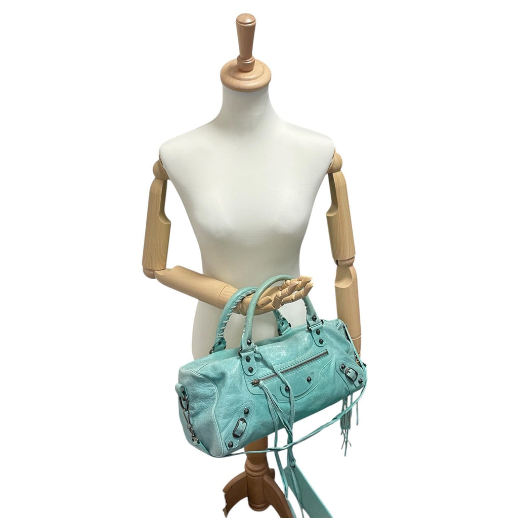 BALENCIAGA The twiggy bag Handbag Light Blue Leather 128523 Editors Bag Y2K Auth