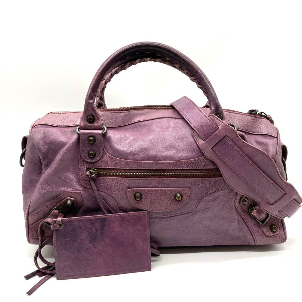 BALENCIAGA The Twiggy Purple Leather 2Way Bag 128523 Motorcycle Bag Strap Mirror