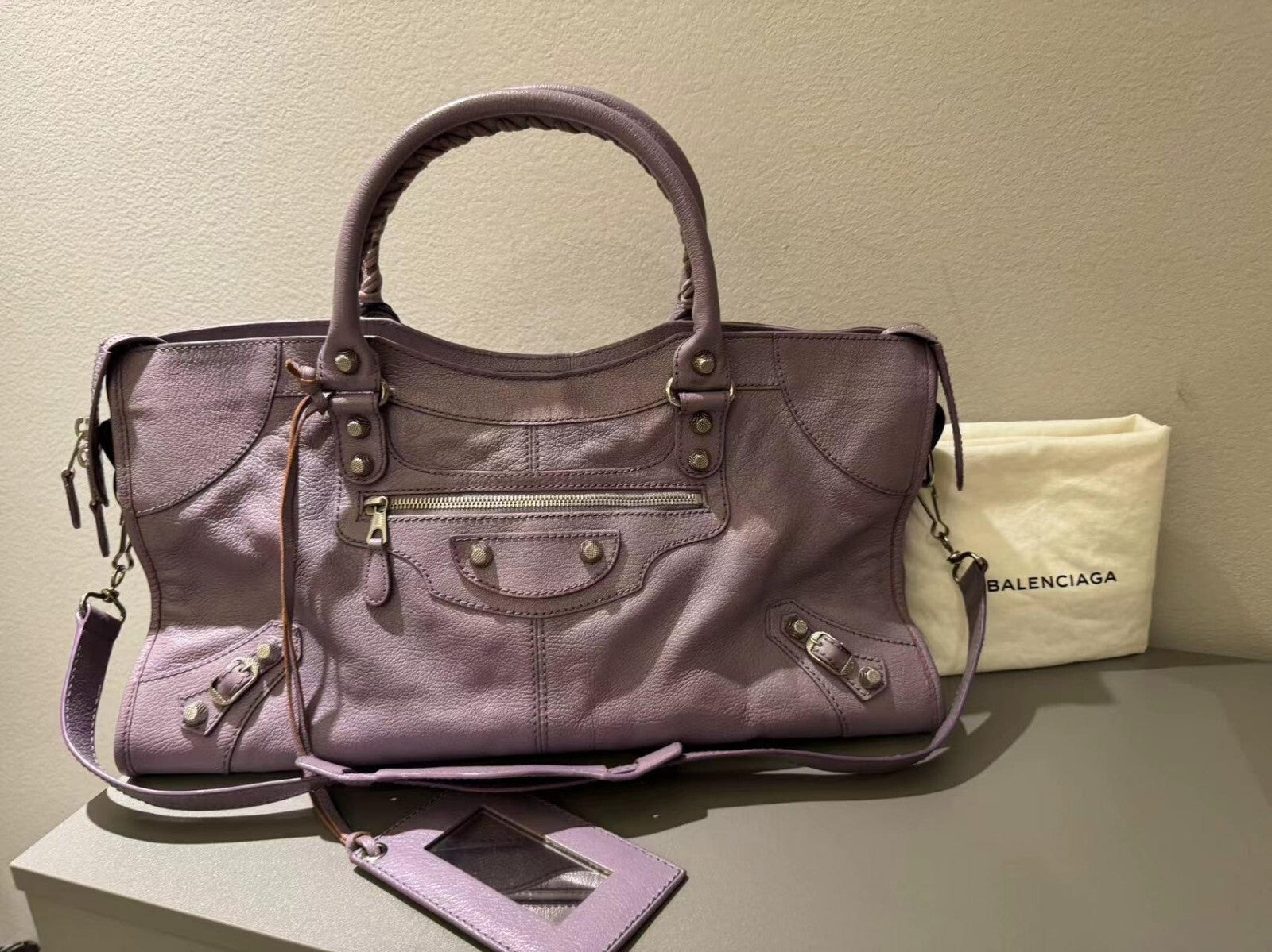 Balenciaga Giant City Part Time Shoulder Bag Purple Used Condition Wonderful