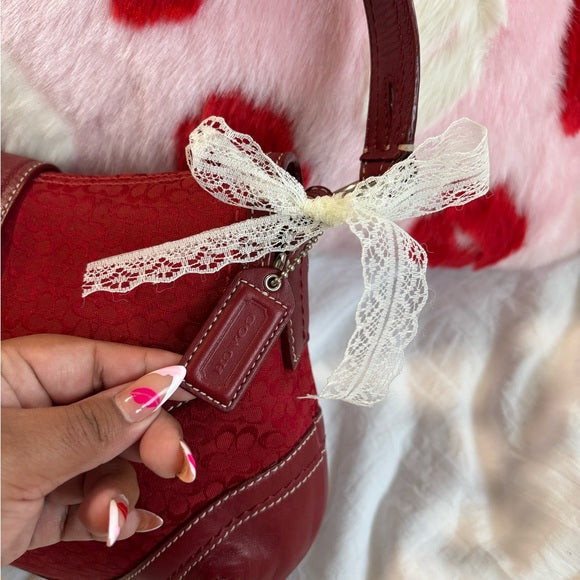 y2k coach red signature jacquard soho flap shoulder bag ♥️