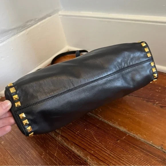 MIU MIU Calf Leather Gold Pyramid Studded Large Tote Bag Authentic Crossbody