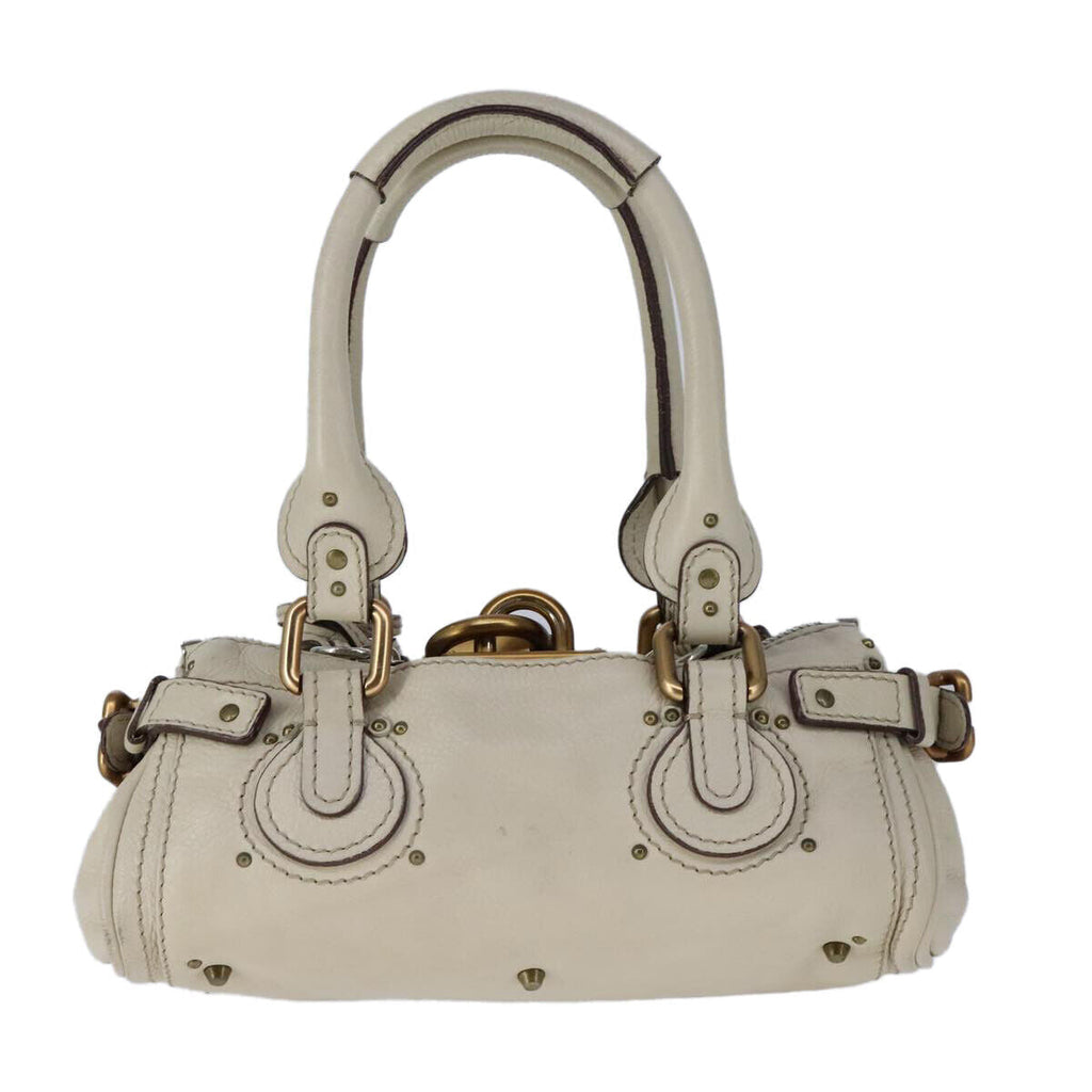 Chloe mini paddington hand bag leather white gold silver auth hk1875