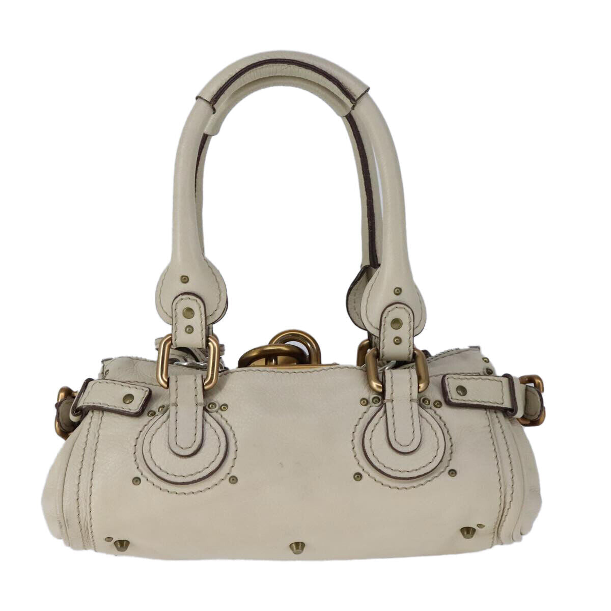 Chloe mini paddington hand bag leather white gold silver auth hk1875