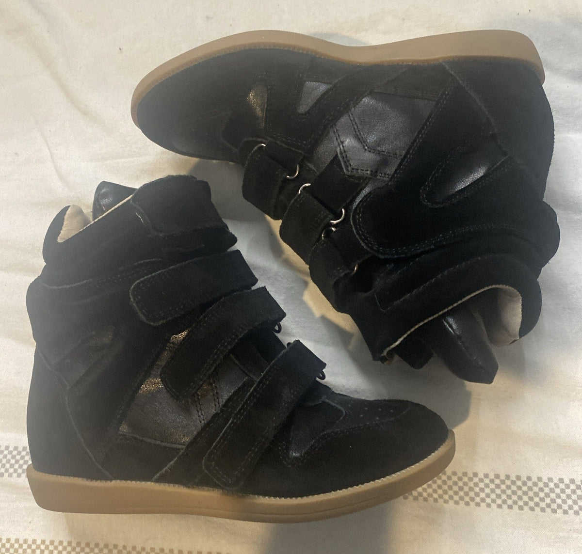 Isabel Marantz Bekett Sneakers Shoes Black Suede Wedge Black Leather Size 36