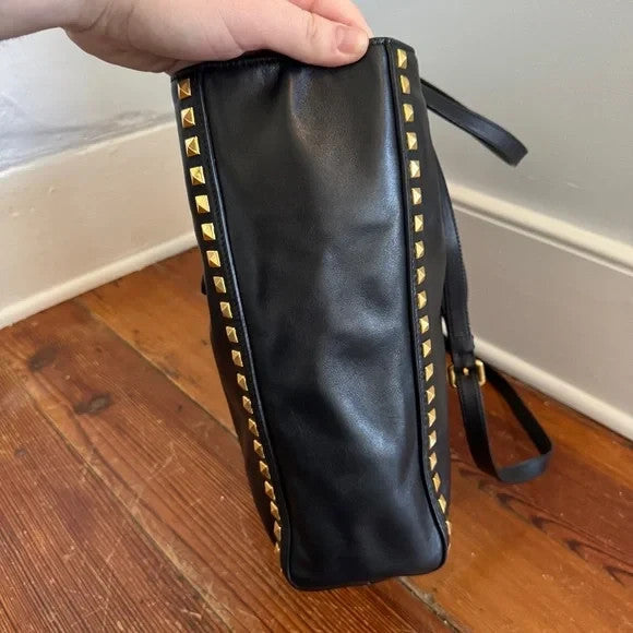 MIU MIU Calf Leather Gold Pyramid Studded Large Tote Bag Authentic Crossbody