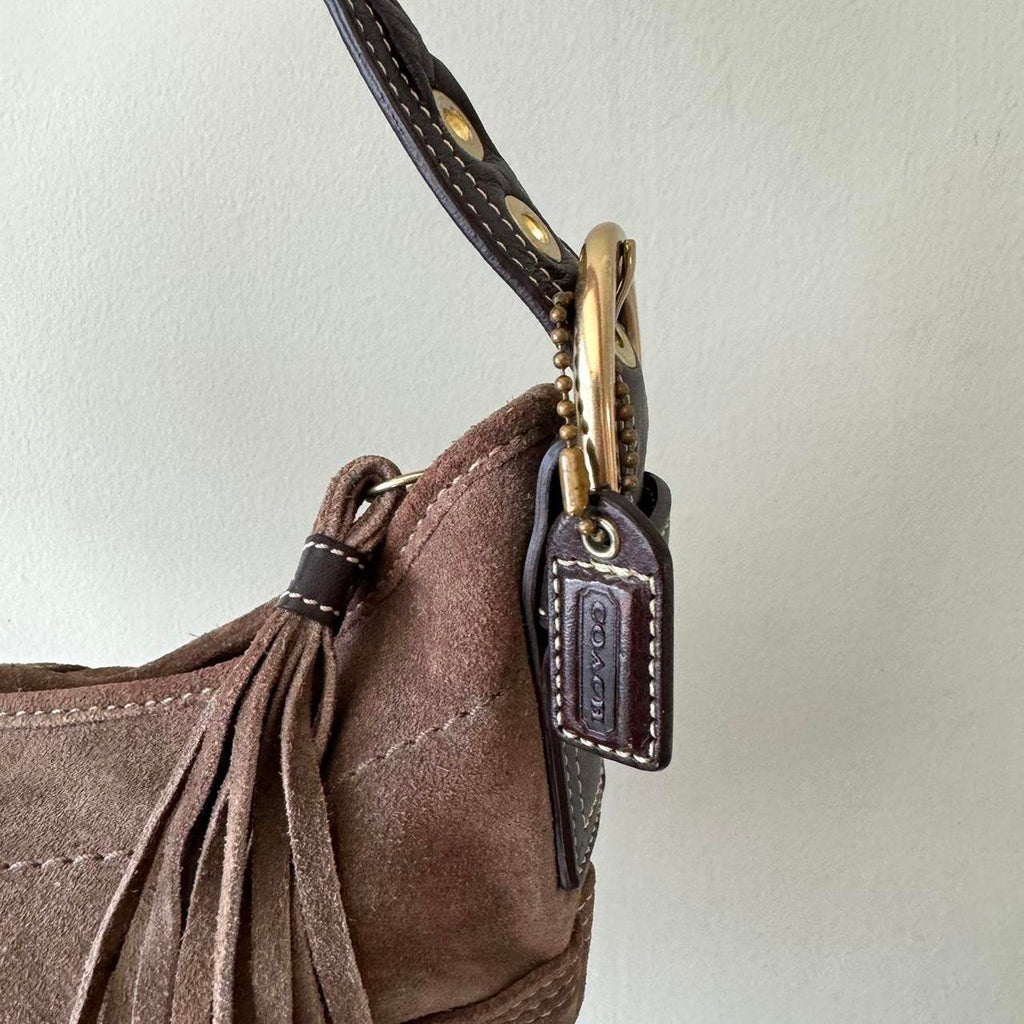 Vintage Y2K Coach Brown suede leather mini hobo baguette!