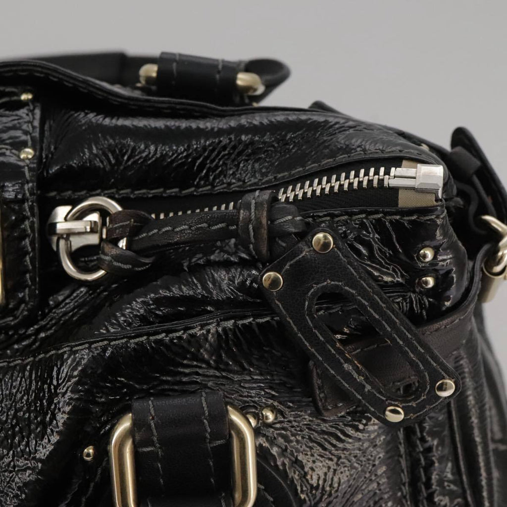 Chloe paddington hand bag enamel black auth mr780