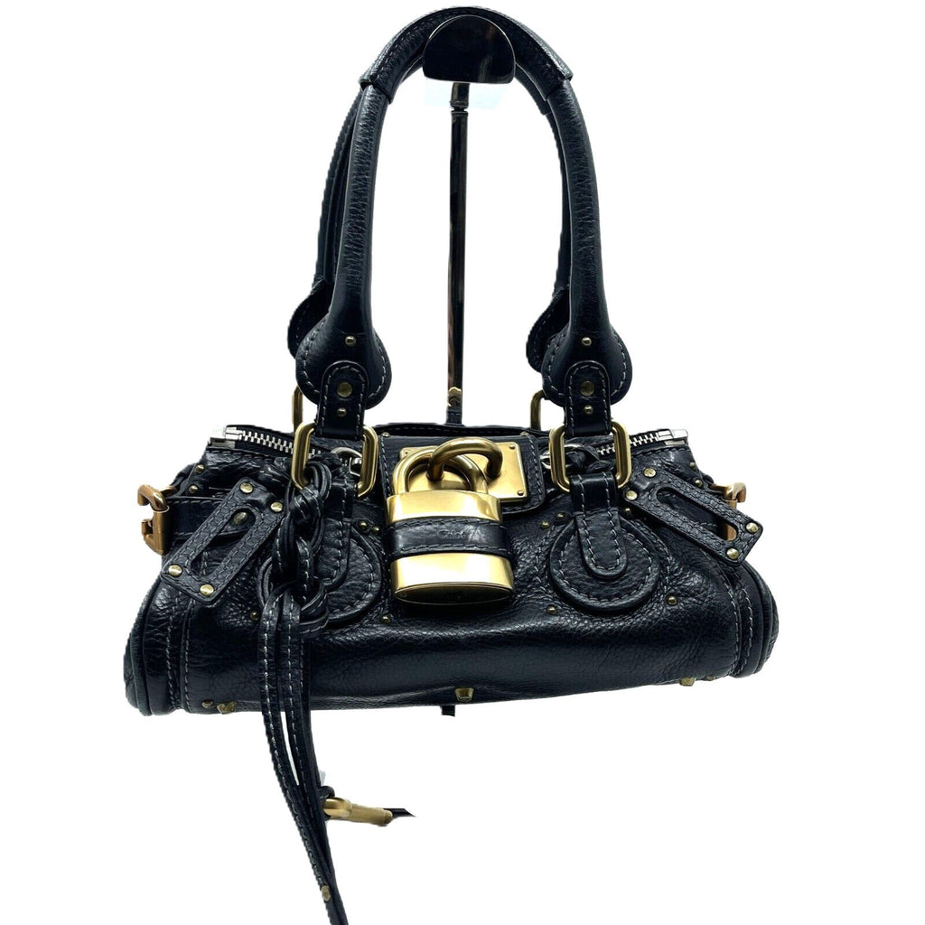 Chloe paddington mini hand bag black leather key padrock auth rare