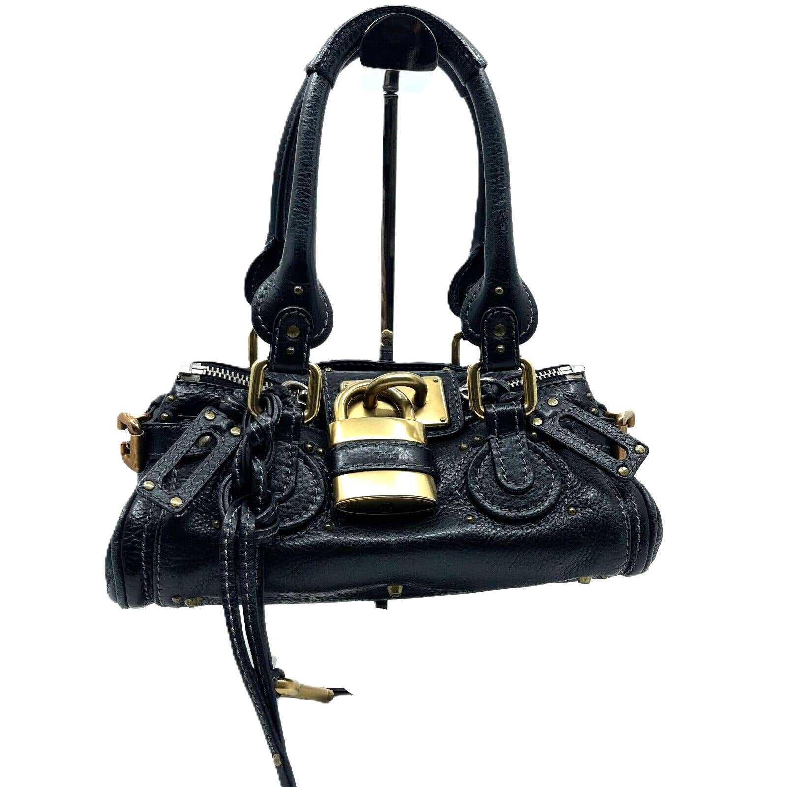 Chloe paddington mini hand bag black leather key padrock auth rare