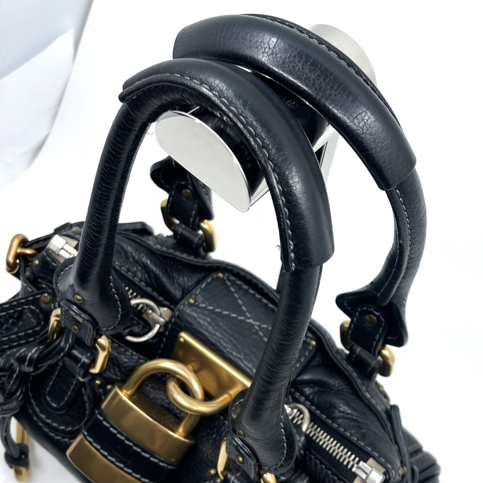Chloe paddington mini hand bag black leather key padrock auth rare