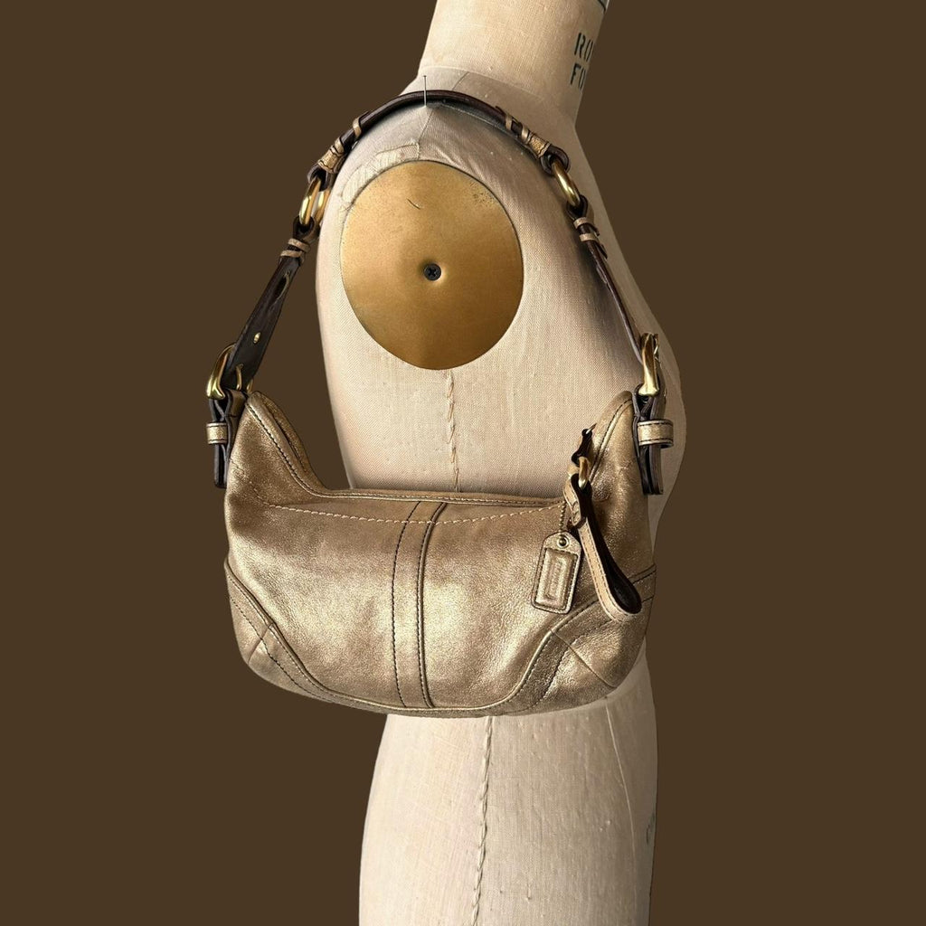 Vintage Y2K 2004 Coach Limited Edition metallic gold shimmer mini hobo shoulder bag!