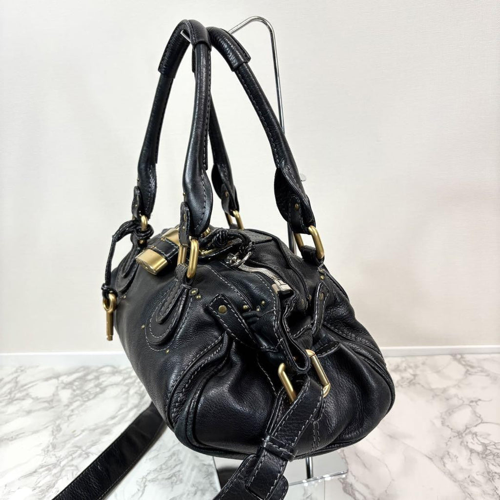 Chloe paddington 2way hand bag shoulder bag leather black padlock key used 32914