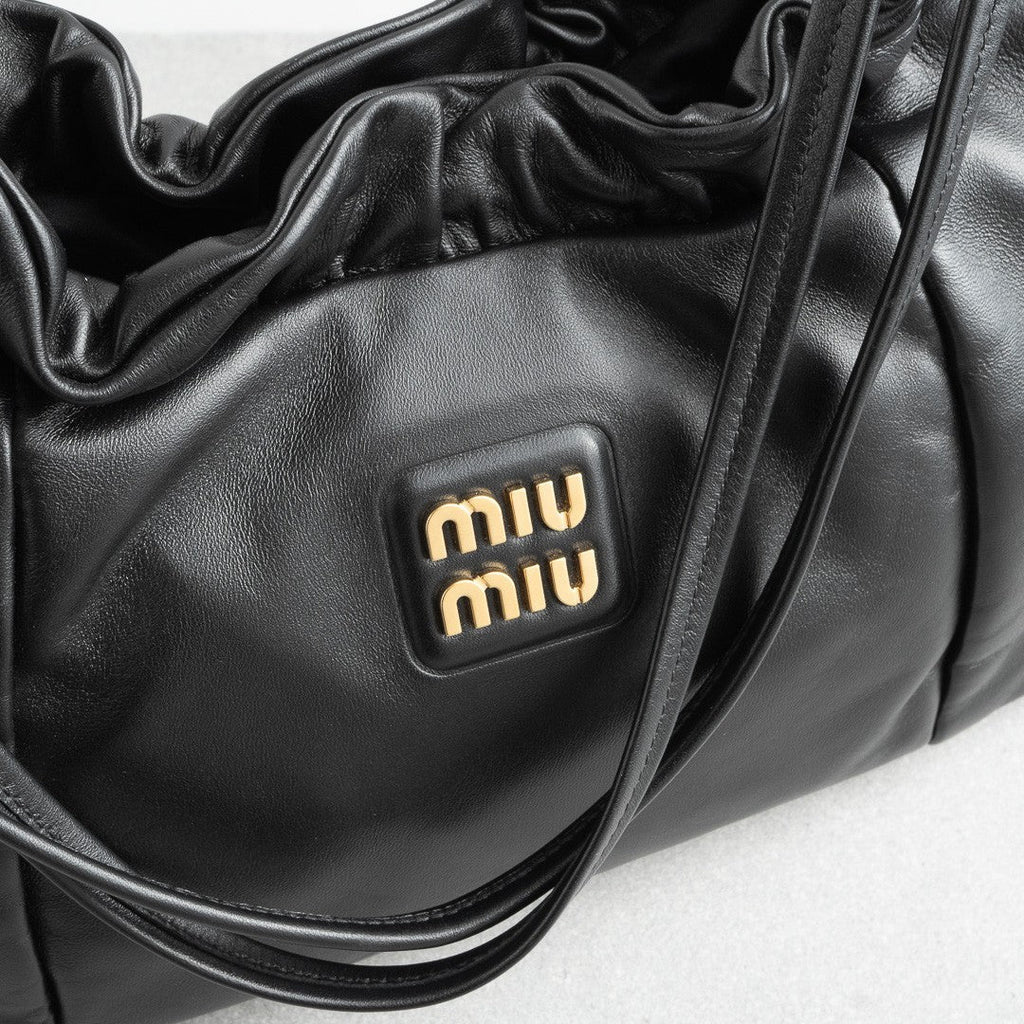 MIU MIU Nappa Leather  Hobo Bag  Black AW24 Shoulder Handbag 5BC175