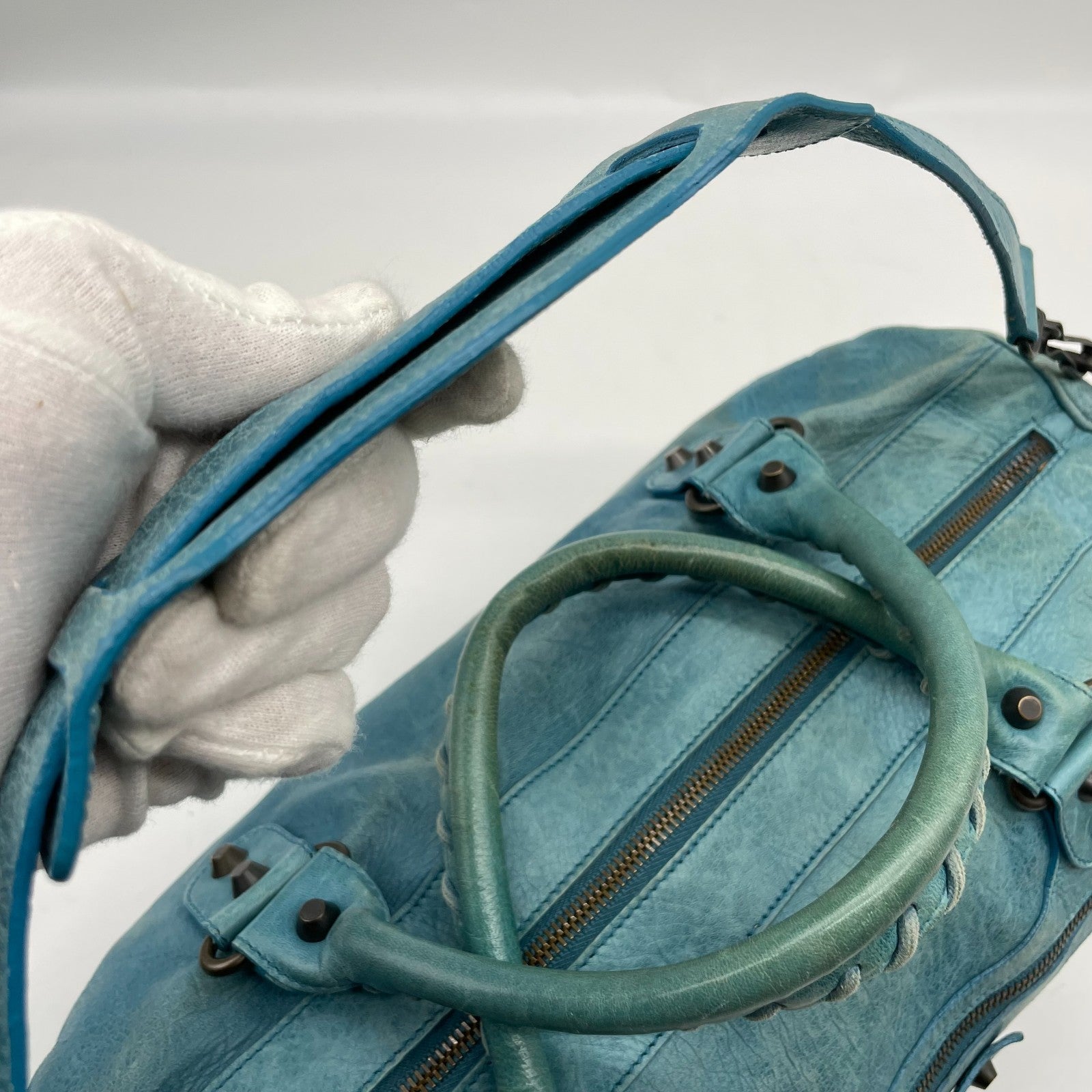 BALENCIAGA The twiggy bag Handbag Light Blue Leather 128523 Editors Bag Y2K Auth