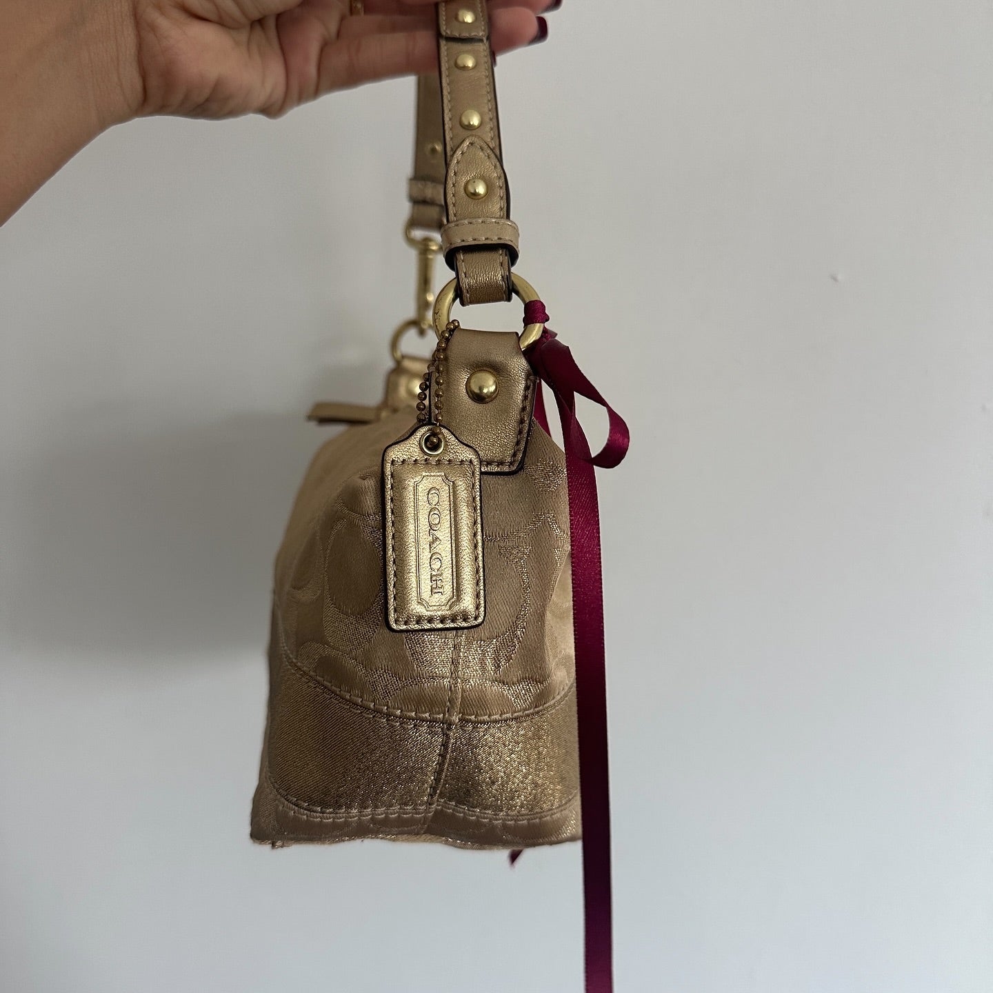 y2k coach gold shimmer top handle bag
