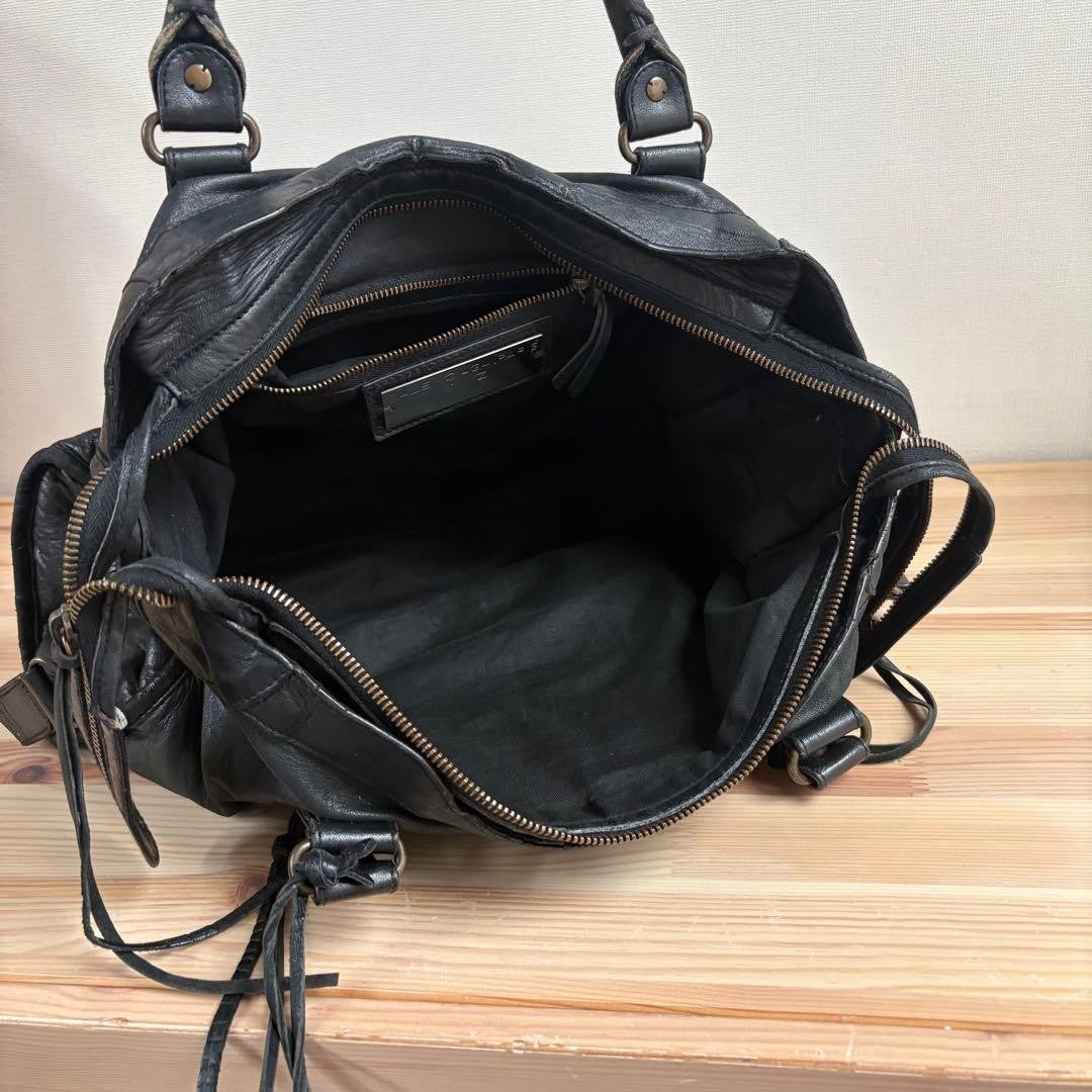 BALENCIAGA The City 2way Handbag Shoulder Bag Leather Black Used #YI