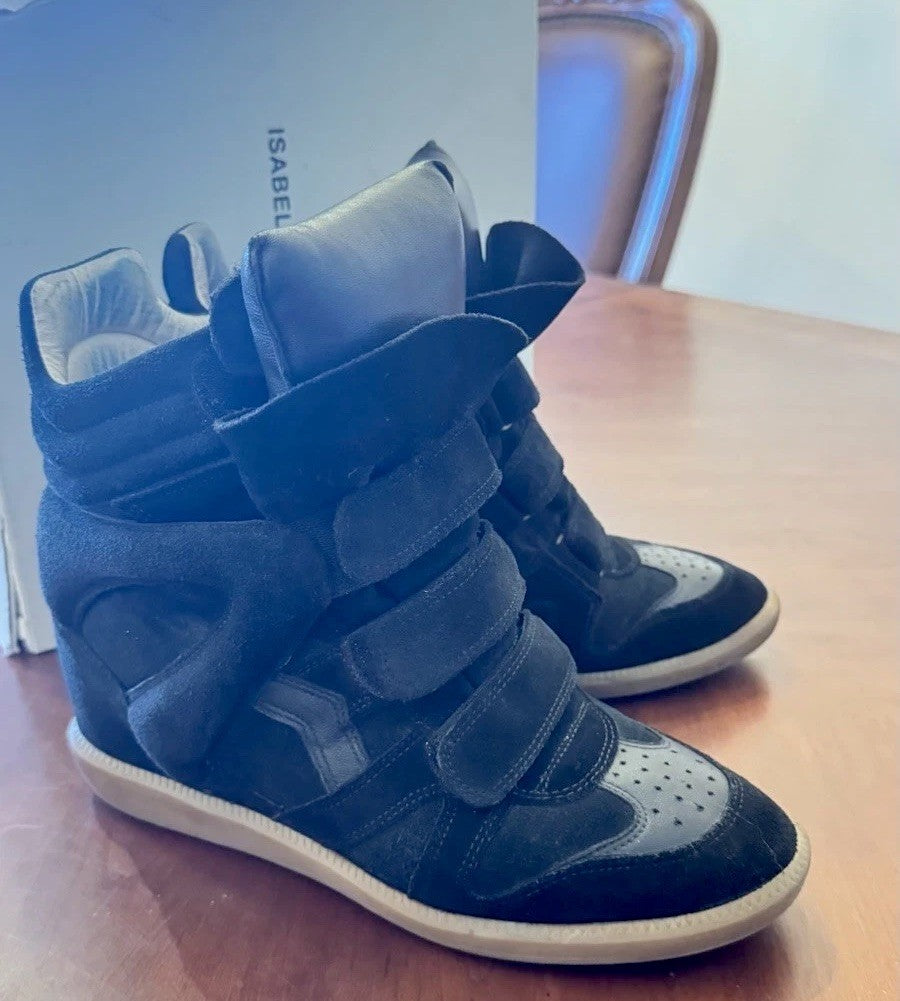 Isabel Marant Bekett Suede Leather High Top Sneakers Wedge Black Boots SZ 41 11