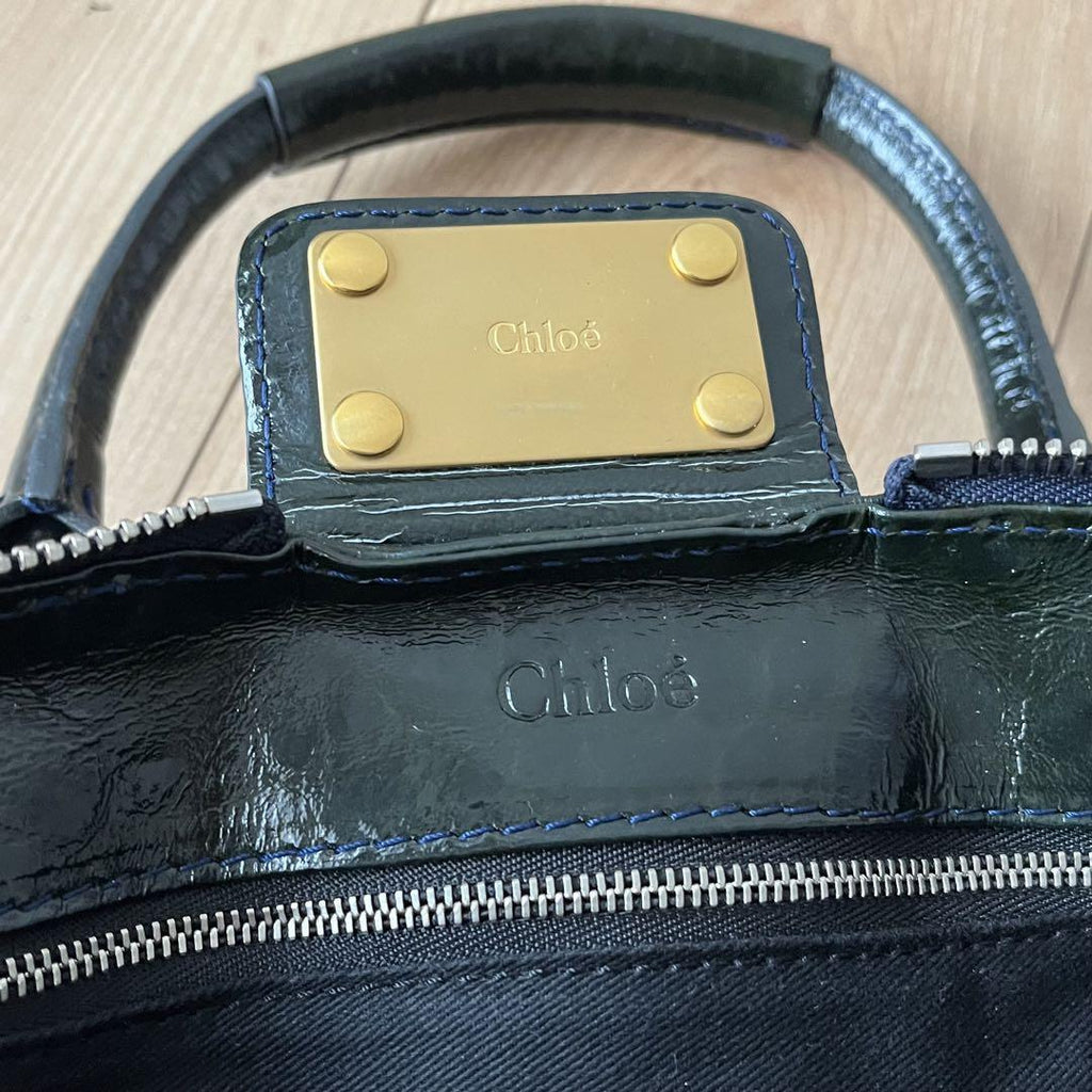 Chloe paddington handbag shoulder bag padlock key khaki enamel leather