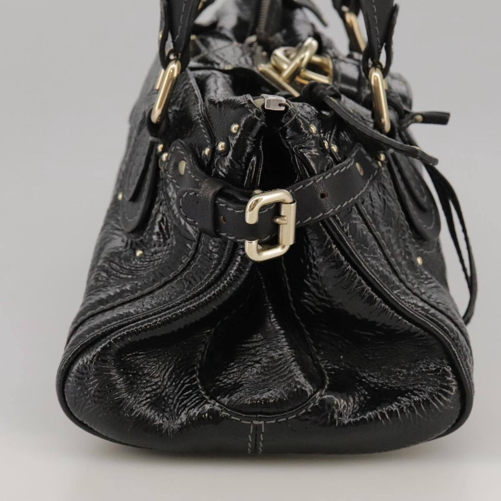 Chloe paddington hand bag enamel black auth mr780