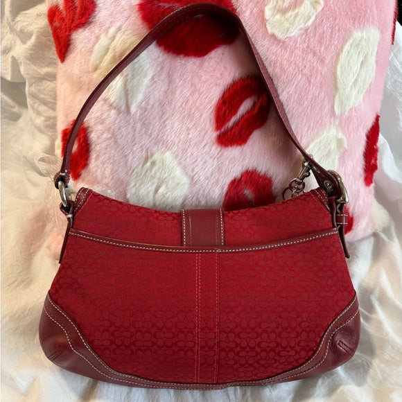 y2k coach red signature jacquard soho flap shoulder bag ♥️