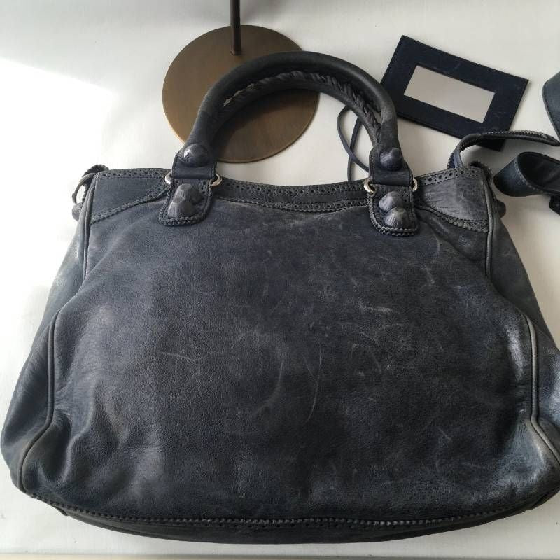 BALENCIAGA Giant City Leather Shoulder Bag Black w/Mirror Strap Authentic