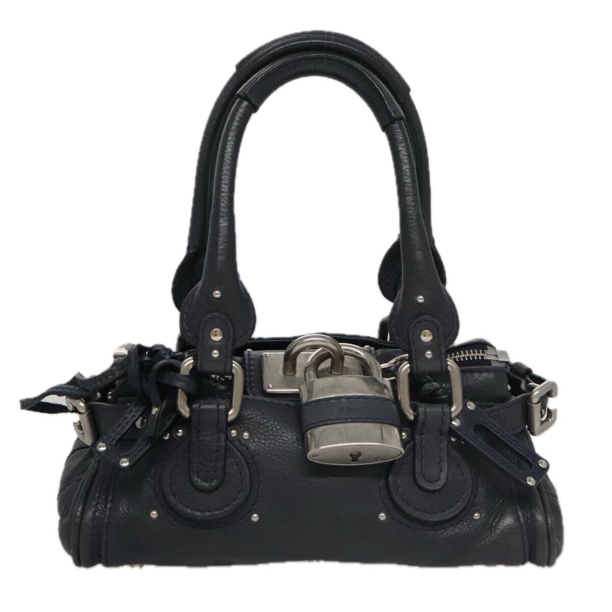 Chloe paddington mini hand bag leather navy silver auth am7485