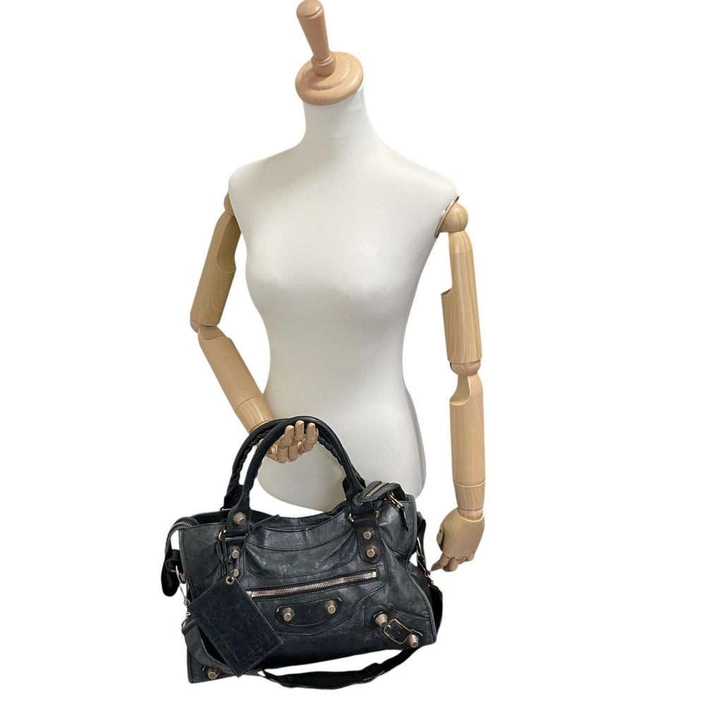 BALENCIAGA The Giant City 2way Shoulder Handbag Black Y2K Editors Bag Auth